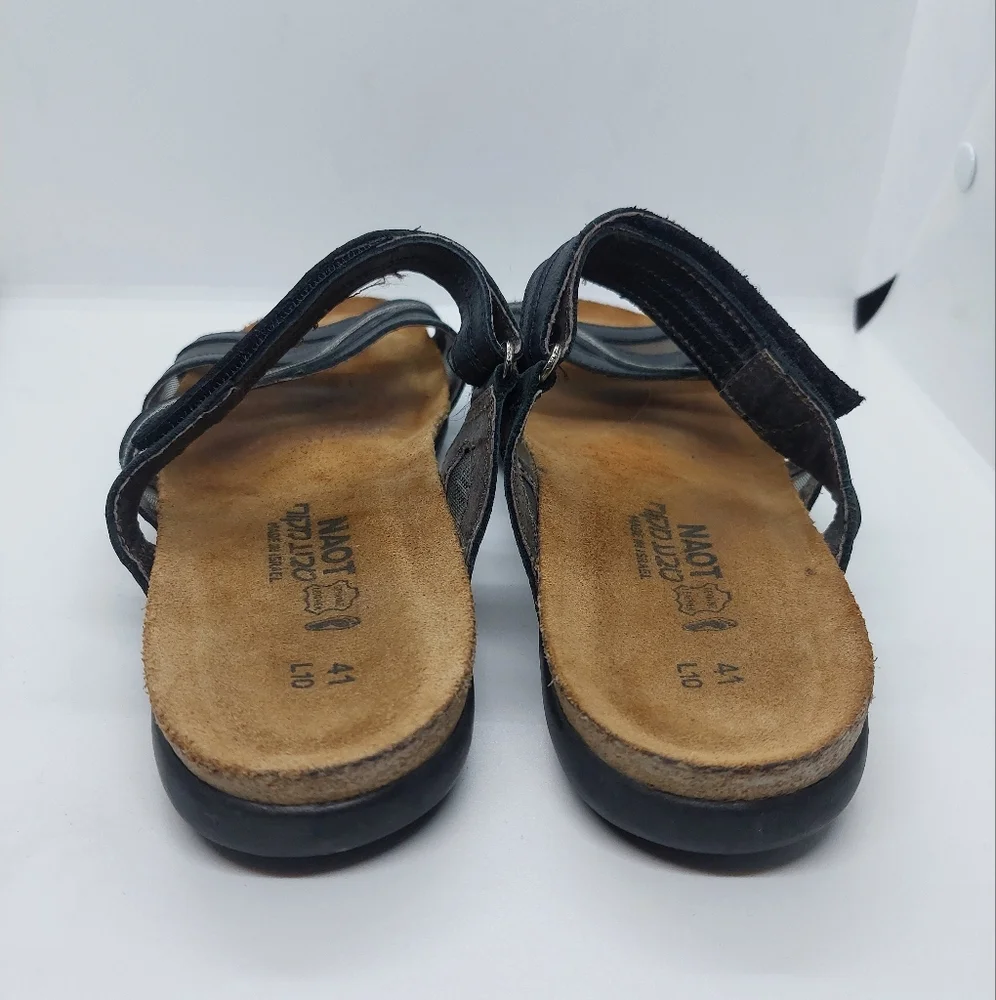 Naot Black Leather Mesh Strap Slide Sandals Women’s Size US10/10.5 41 L10